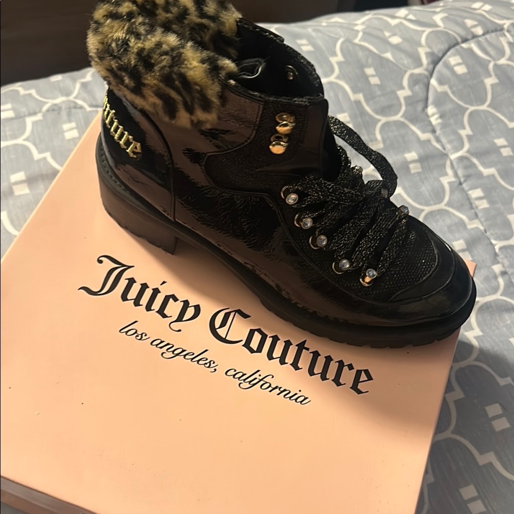 Juicy Couture Black Women's Boots with Leopard Accent